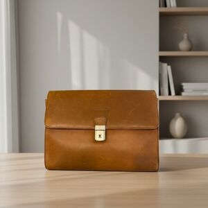 Murano Tan Leather Portfolio Document Case Professional Briefcase Organizer Tan
